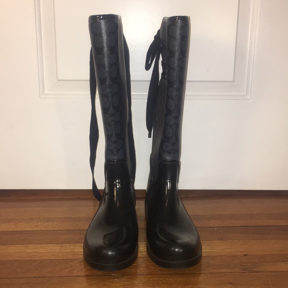Black Coach Knee-high Rain Boots